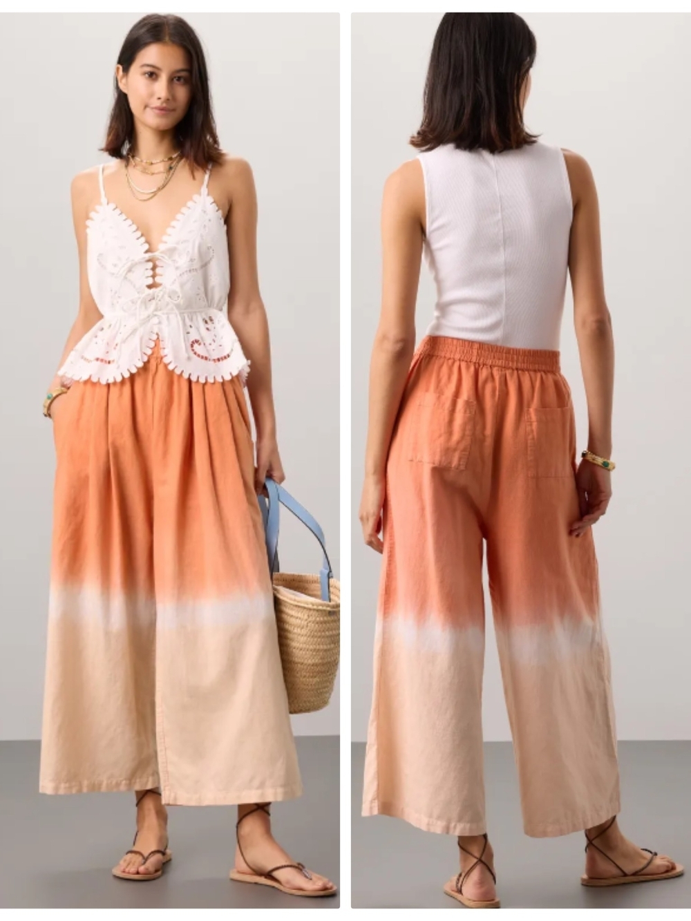 Tome Tie-Dye Wide Leg Pants - Coral to Cream Ombre Women's Large
